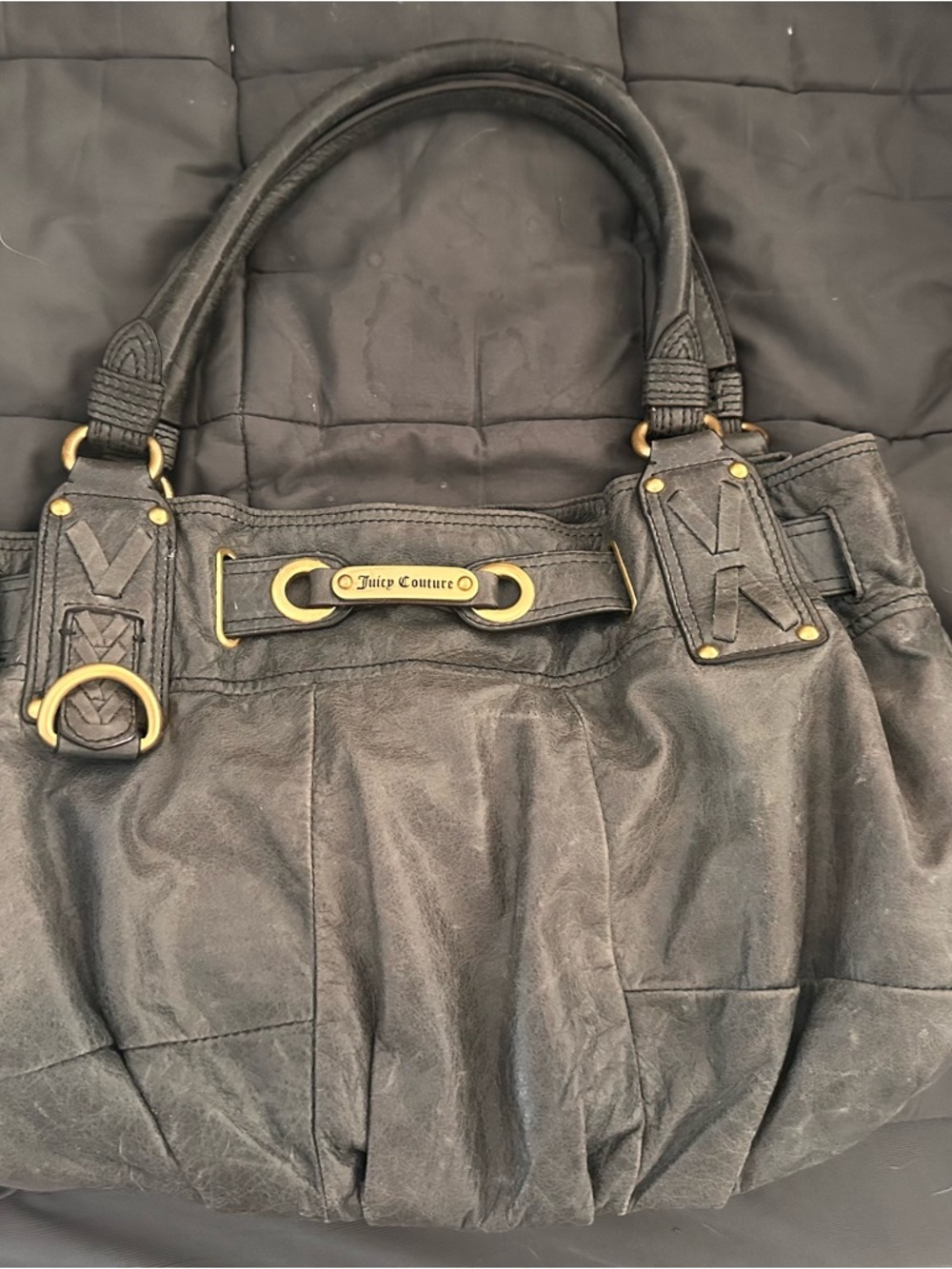 Juicy Couture Black Leather Shoulder Bag with Gold Hardware